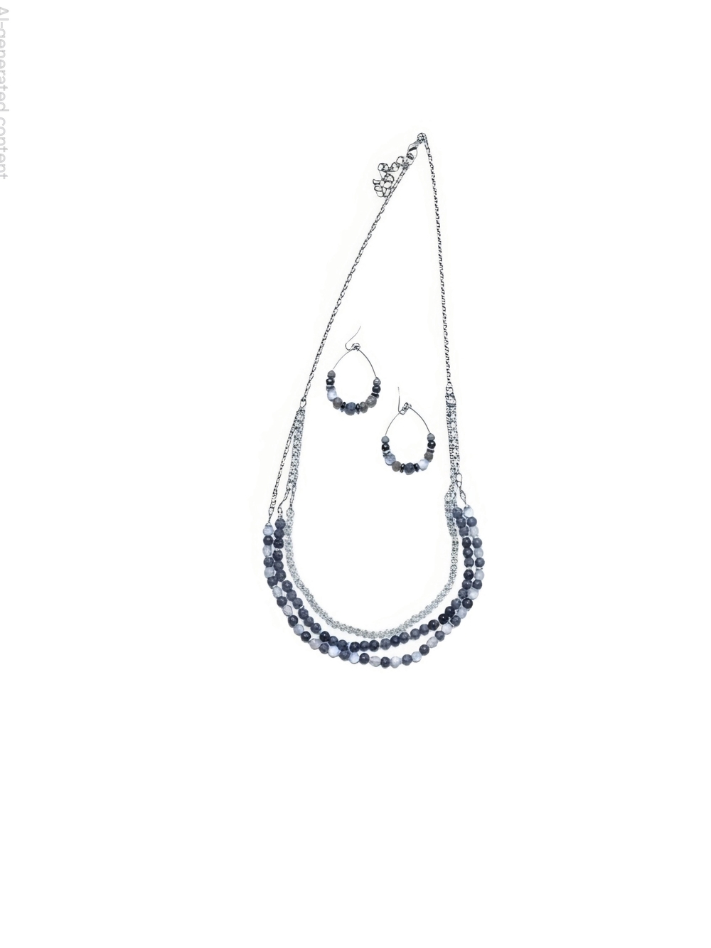 Elegant Gray Beaded Necklace and Hoop Earring Set